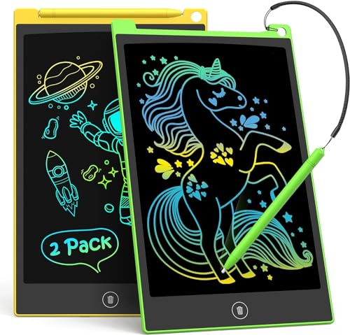 LCD Schreibtafel 2 Pack, 8.5 Zoll Tablet für Kinder und Erwachsene, Löschbarer, Wiederverwendbarer Schreib-Zeichenblock, mit Abschließbar Löschen-Taste (Gelb+Grün)