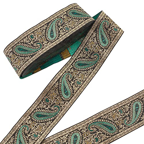NBEADS 9m Jacquard Ribbon Trim, 5cm breit Grün Boho Woven Trim Ethnische Stickerei Polyester Flachband für Verschönerung Handwerk DIY Kleidung Accessoires Dekorationen