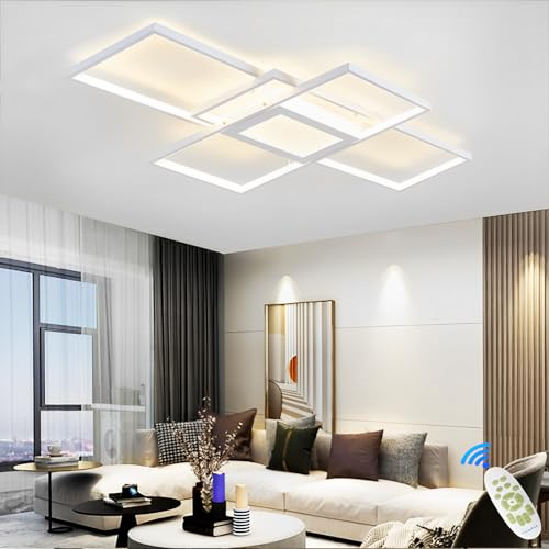Qiaomao Modern Deckenlampe LED Deckenleuchte Dimmbar mit Fernbedienung 82W Rechteckige Deckenlampe Wohnzimmer Lampe Decke Schlafzimmerlampe Der Zentrale Steuerkasten Kann Licht Abgeben, Weiß, 85cm