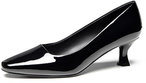 Trary Women's Kitten Heels Dress Pumps Classic Square Toe Shoes Casual Low Heels Closed Toe Pumps for Women Office, Black, 4 UK