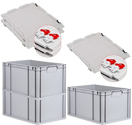 PROREGAL SuperSparSet 3x Eurobox NextGen Economy mit Scharnierdeckel & roten Verschlüssen | Griffe geschlossen | HxBxT 32x40x60cm | 65 Liter | Eurobehälter Transportbox Transportbehälter