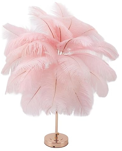 ViaGasaFamido Lampe de Table en Plumes, Lampe de Table de Chevet Abat-jour en Plumes Artificielles LED Lampe de Bureau pour Chambre, Salon, Bureau, Maison (Rose)