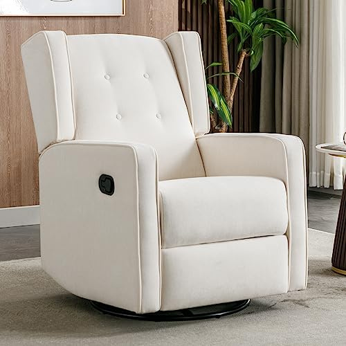 CANMOV Swivel Rocker Recliner Chair, Nursery Glider Chair, Nursery Rocking Chairs, Manual Reclining Chair, White