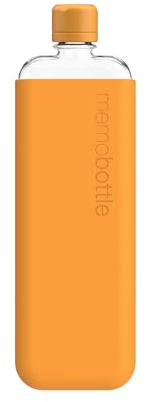 memobottle Paquete SLIM (mandarina) – Botella de 15 onzas (450 ml) – Botella de silicona y tapa | Botella de agua elegante, delgada y plana para bolsas y portátiles | Tritan sin BPA | Moderna,