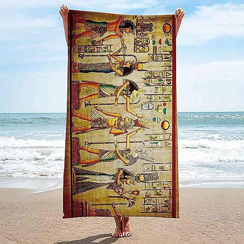 Microfaser Strandtuch Badetuch Vintage Ägyptische Wandgemälde 3D-Druck Sunscreen Badetuch Praktische Strandlaken Handtuch Campingdecke Yoga Sporthandtuch Für Fitness Strand Pool 70 X 150 cm