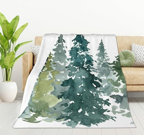 HGOD DESIGNS Überwurfdecke in Aquarellfarben, grau, Tannenbäume, Wald, ultraweich, warm, für alle Jahreszeiten, Nadelbaum, dekorative Fleecedecken für Bett, Stuhl, Auto, Sofa, Couch, Schlafzimmer, 100
