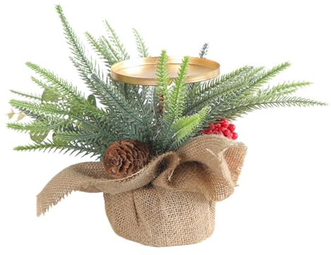 Weihnachtskerzenhalter, rote Früchte, Kerzenhalter, Ornament, Tannenzapfen, Weihnachtsbaum, Kerzendekoration, Zubehör für Weihnachtstag Garten Innen Haus Deko (A, One Size)