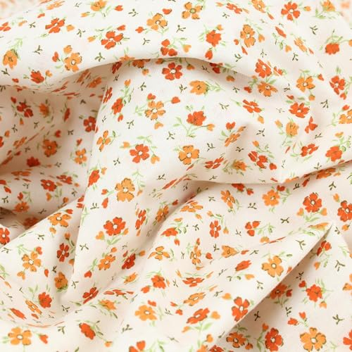 Stoff Meterware Blüten Blumen Pflanzen Baumwolle - 1 Meter, geblümt, Blumenstoff, Blümchen, Kissen, Bettwäsche, Kinder, Bekleidung, Sommer, Basteln, Nähen, Deko, DIY (Blumen Blüten Orange Grün)