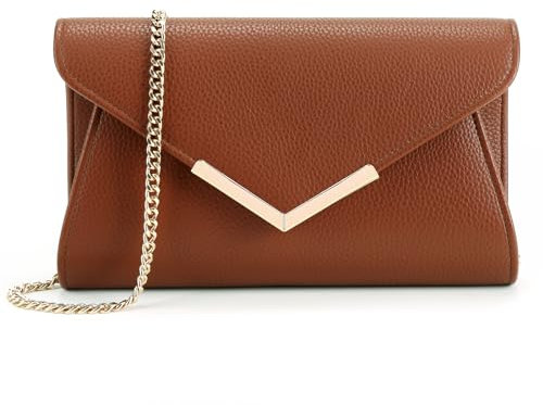 Milisente Clutch-Taschen für Damen, Hochzeit, Leder, Abendtasche, Metallic, Schultertasche, Geprägtes Leder, Braun