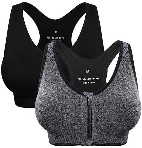 WANAYOU Women's Zip Front Sports Bra Wireless Post-Surgery Bra Workout Bras