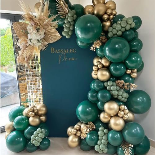 Ballon Girlande Dunkel Grün,126 Dark Green Gold Balloon Garland Arch Kit with Salbeigrün Luftballon Gold Partyballons für Geburtstag,Hochzeit,Babyparty Deko,Baby Shower,Jungle Safari Party Decoration