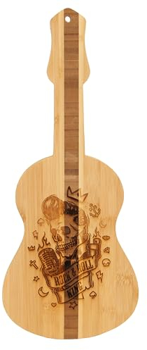 Vastigo Rockstar Gitarren-Bambus-Schneidebrett, lasergraviert, Rock and Roll King - einzigartige Küchendekoration für Musikliebhaber, BA49rock