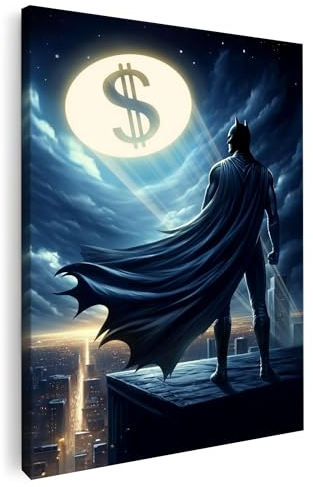 Artmazing | Batman Money Bild bunt | S-Art Bilder | Batman Money Bilder Modern | Leinwandbilder XXL Wohnzimmer | Wandbild Batman Money Deko XXL | Bild Leinwand XXL | buntes Poster für Wand