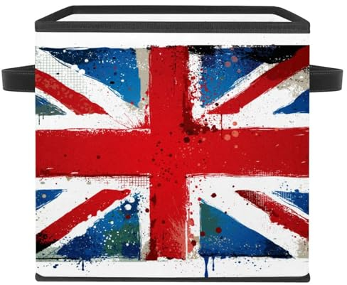 VAPOKF Faltbare Aufbewahrungsbox, Stoff-Aufbewahrungskorb, Würfel, Organizer, Behälter mit Griffen für Spielzeug, Kleidung, Bücher, Schrank, Schlafzimmer, Zuhause - Britische Union Jack