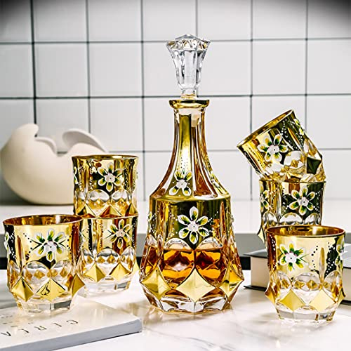 QTANZIQI Luxury Whiskey Decanter Set with 6 Whiskey Glasses - Gold Plated Whiskey Decanter, Crystal Whiskey Glasses for Liquor Scotch Bourbon Vodka Rum, Gifts for Men silk pillowcase