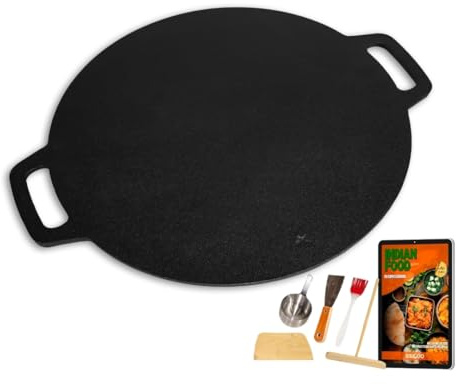 SISIGOO 12-in Cast Iron Pan with 4 Dosa Pan Tools, Comal Para Tortillas, Crepe Pan Nonstick, Iron Tawa Pan for Indian Dosa, Cast Iron Griddle, non-Stick Flat Pan, Cast Iron Pizza Pan