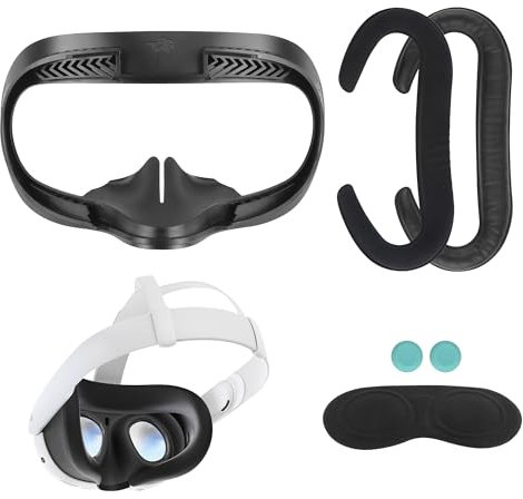 Interfaz Facial Compatible, Interfaz Facial para Oculus/Meta Quest 2 con 2 Reemplazos de Almohadilla Facial, Protector Lente y Espaciador de Gafas (Juego de Accesorios 6 en 1)
