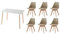 GrandCA HOME Esszimmergruppe mit 6 Stühlen, Essgruppen-Set mit 6 Esszimmerstühlen und Esstisch, für Wohnzimmer, Küche, Büro, (6 Beige Stühle + 1 Weiß Tisch)