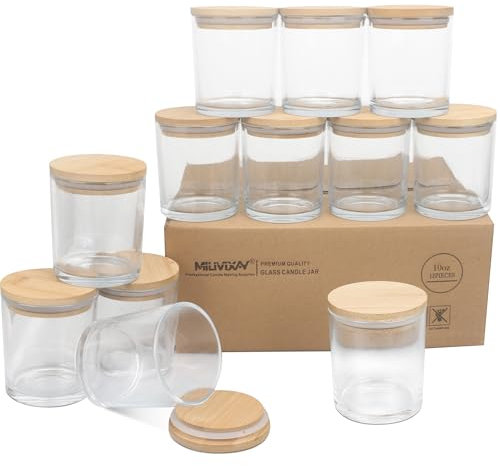 MILIVIXAY Lot de 12 pots à bougies vides en verre transparent épais de 283,5 g avec couvercles pour la fabrication de bougies – Conteneurs à épices, poudre