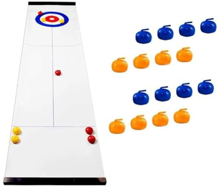 AVZYARDY Équipement de jeu de fête de sport Jeu de planche de curling compact Ensemble de curling planant avec 8/16 pierres de curling de table Mini jeu de curling de table pour enfants et a