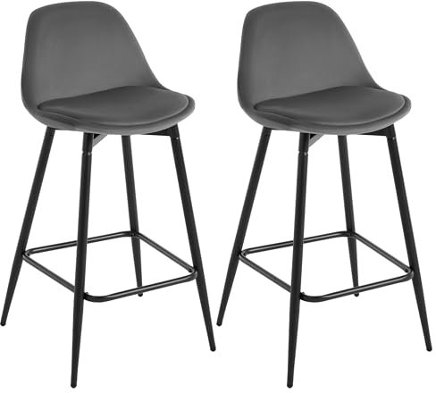 Klihome Barhocker 2er Set, Barstühle Samt, Küchenhocker mit Rückenlehne, hoher Hocker mit Fußstütze, gepolstert, mit Metallbeinen, für Bar Küche Esszimmer Theke, Dunkelgrau, K0005BH-2