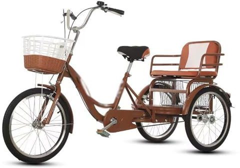 Mixtric Rikscha-Dreirad, Klappbares 3-Rad-Fahrrad, Tandem-Dreiräder Mit Rücksitz, Mit Stoßgedämpfter Vordergabel, Zum Reisen Und Entspannen,Kaffee