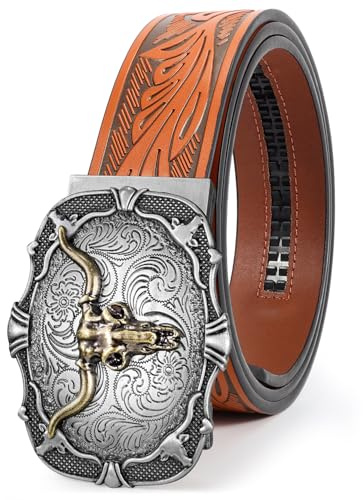 BELTROAD Automatik Cowboy Gürtel Herren, Western Leder Ratschengürtel | Ledergürtel für Cowboy Cowgirl, Gürtel mit Schnellverschluss, Geschenk für Karneval Halloween, Western Outfit, Country Rock