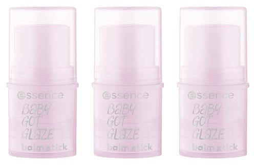 essence BABY GOT GLAZE balm stick, Highlighter, Transparent, pflegend, glänzend, strahlend frisch, vegan, ohne Konservierungsstoffe, ohne Parabene, ohne Mikroplastikpartikel, 3er Pack (3x4.5g)