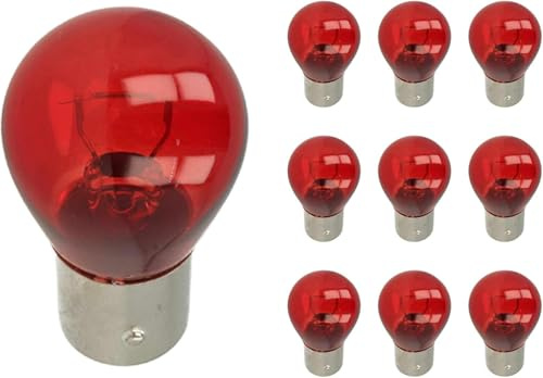 CARALL 10 Stück Halogenlampen 12 V für Auto (PR21/5W BAW15D 12V 21/5W Rot)