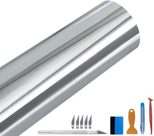 NewL Glänzende Spiegel-Chrom-Vinylfolie Folie Folie Aufkleber blasenfrei DIY Auto Selbstklebend Wrapping Film, Silber, 100cm x 300cm