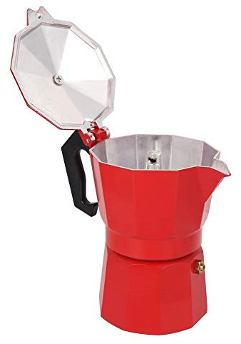 Moka de Aluminio para 6 Tazas para Uso Doméstico en la Oficina, Segura y con Resistente Al Calor, Rojo/Negro, Capacidad de 300 Ml (rojo)