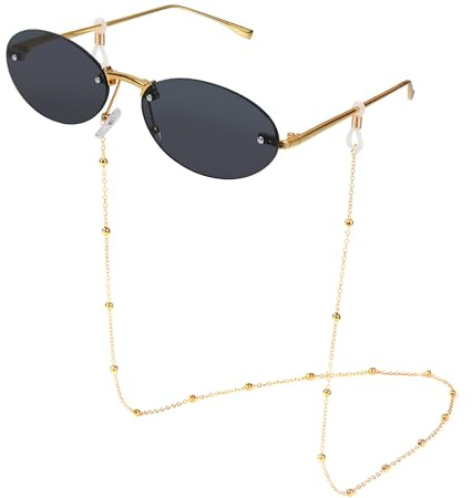 MEGAVOW Trendy Randlose Oval Sonnenbrill, Brillenband, Vintage Runde Kleine Sonnenbrille für Damen Herren, 90er-Jahre-Stil, Festival Rrave Punk Brillen Accessoires