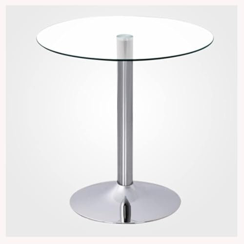 GYDUHYE Moderner runder 2-4-Sitzer-Frühstücks-Bistrotisch, Chromsockel, runde Glasplatte, WC-Tisch, Glas, Küche, Esstisch, 60/70/80 cm (Größe: 70 cm, Farbe: transparent) (Größe: 80 cm, Farbe: Weiß)
