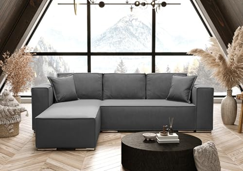 AXLIVING Grau Ecksofa mit Schlaffunktion Vinoria L-Form 255 cm Links