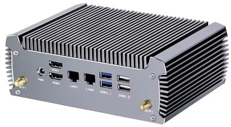 CYMINILMDPC Fanless Mini PC Ryzen 5 5600U(6C/12T, 4.2GHz),2x LAN, Dual HDMI,Win11 Pro,M.2 SSD Support,Silent Office/Home PC