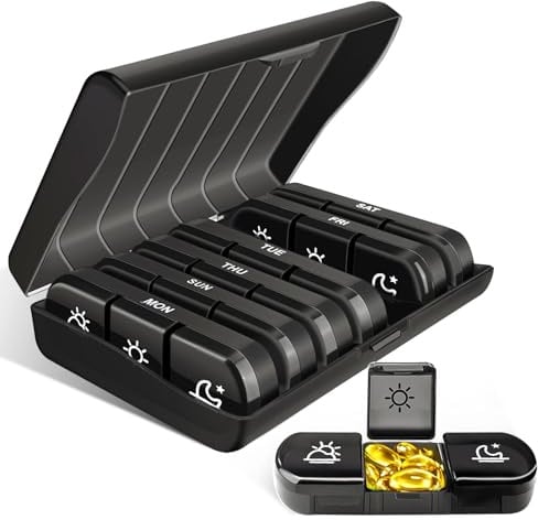 Mexgcom Tablettenbox 7 Tage Morgens Mittags Abends, Supplement Box 7 Tage 3 Große Fächer, Handlicher und Feuchtigkeitsbeständiger Medikamentenbox für die Hosentasche, um Medikamente Aufzubewahren