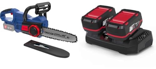 Güde Akku Kettensäge KS 18 (18 V, 24 cm Schnittlänge, 21000 1/min, inkl. Oregon Schwert & Kette & Güde Ladegerät & Akkupack Starter-Kit LGAP 2-18-3040 (2 x 4,0 Ah Akkupack und 3 A Doppelladegerät)