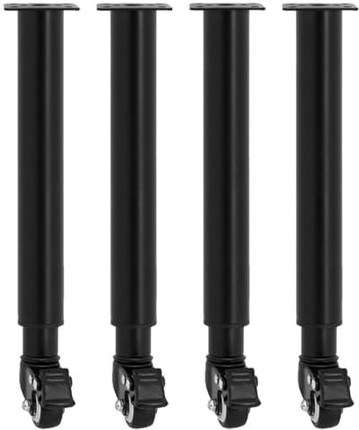 KOVNISE Lot de 4 Pieds de Table Réglables en Métal avec Roues Universelles à 360° pour CanapéCommode Lit Bureau Canapé Supports à Lattes en Métal Robuste(31.5-45CM)