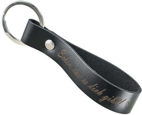 DASA WELL Leder Schlüsselanhänger mit Gravur für Damen, Männer & Freunde – Handgefertigt Keychain „Schön, dass es dich gibt“ – Autoschlüsselanhänger – keyring – in schwarz – Geschenkidee