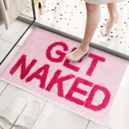 Fouvin Badezimmerteppich “GET Naked”, Badematte 40x60cm, Teppich Fußmatte | für Badezimmer, Badezimmerteppich Rutschfest & Waschbar, Saugfähiger & Schnelltrocknender mit 3D-Effekt, für Dusche und Bad