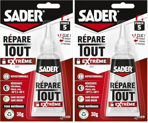 Sader Répare Tout Extrême Clic – Colle Extra Forte Tous Matériaux – Intérieur/Extérieur – Colle de Réparation/Bricolage – Sans odeur et Sans Solvant – Transparente – Tube de 30 g (avec fermeture clic)