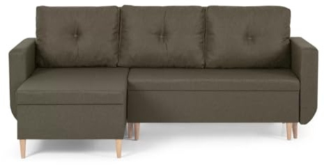 SENTO TRADE Ecksofa mit Schlaffunktion, Bettkasten, L-Form Eckcouch, Schlafsofa, Bonellfederkern, Doro (Hellbraun)