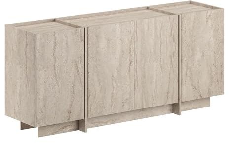 Moderner Konsolentisch, Travertine-Farbe, 180 x 80 x 45 cm | 100% melaminbeschichtete Spanplatte, 18 mm dick | Soft-Close-Scharniere & zahlreiche Regale | stilvolle Ergänzung für Jede Heimdekoration