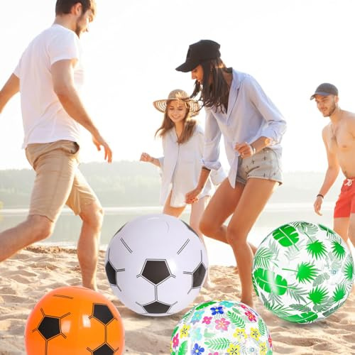 Palloni da Spiaggia Gonfiabili,4Pcs Palloni da Piscina Estivi, Design Floreale Tropicale e Calcio,Giocattoli Gonfiabili per Spiaggia,Piscina,Festa Estiva,Giochi d'Acqua all'Aperto