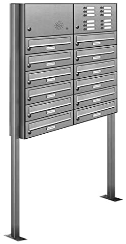 AL Briefkastensysteme 12er Edelstahl Standbriefkasten mit Klingel rostfrei als 12 Fach Briefkastenanlage in Postkasten Briefkasten Design modern
