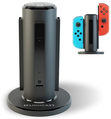 Lioncast Base de Carga para Joy-con - Dock de Carga para 4 Mandos - Compatible con los Controles de Nintendo Switch - Luces Indicadoras de Estado de Carga, Fondo Fuerte - Accesorios de Juego