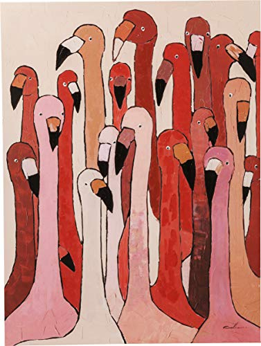 Kare Design Bild Touched Flamingo Meeting, Rosa/Rot, Leinwandbild, Massivholz Rahmen, Acrylfarbe, handgemalte Details, Wohnzimmer, Schlafzimmer, Flur, 120x90 cm (L/B)