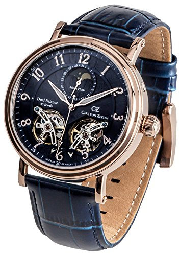 Carl von Zeyten Herren Analog Automatik Uhr mit Leder Armband CVZ0054RBL
