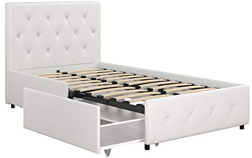 DHP Furniture Dakota Bed with Storage Drawers White PU Single