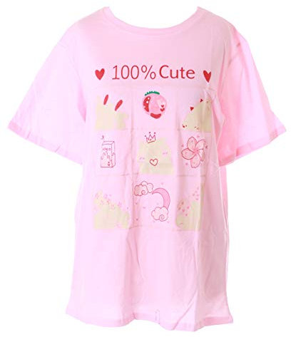 T-shirt imprimé Cochon Fraise Sakura Pastel Goth Lolita Kawaii, Rose, taille unique